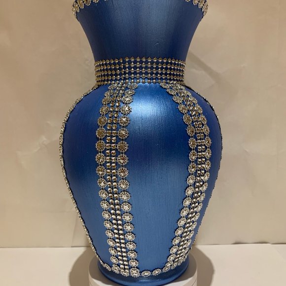 Handmade Brilliant Metallic Blue and Silver Exquisite Vase - Picture 5 of 6